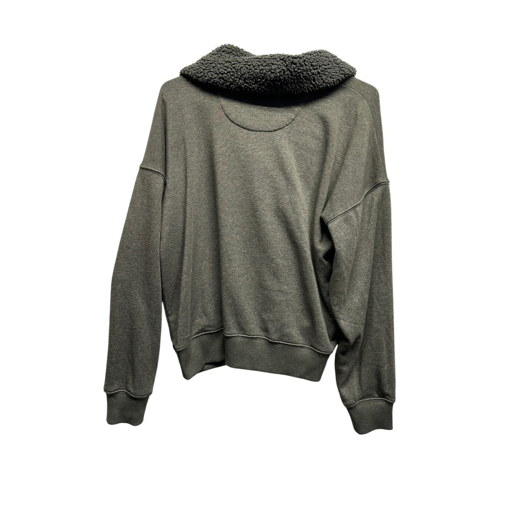 American Eagle Sherpa Collar Pullover Sweatshirt M Olive Green Cozy Button Neck - Picture 7 of 10